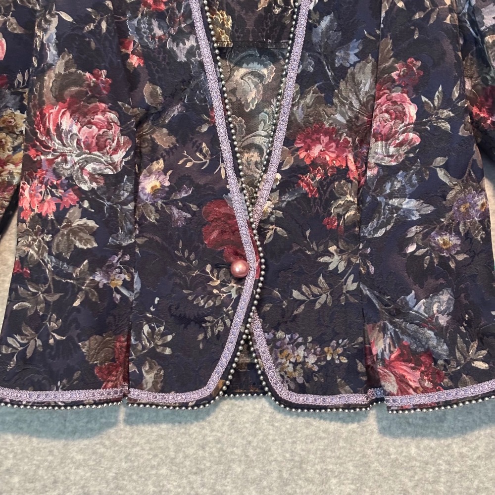 Vintage 80s Nah Nah Collections Women's 7/8 Floral Tapestry Jacket Bridgerton - Picture 2 of 12